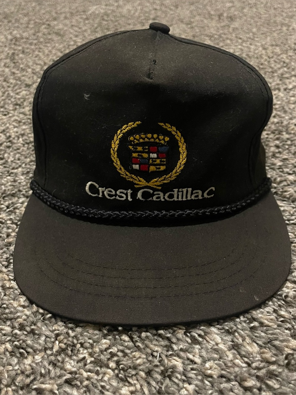 Vintage Crest Cadillac Rope Hat Cap Sun Faded Embroidered Logo USA Made 90s